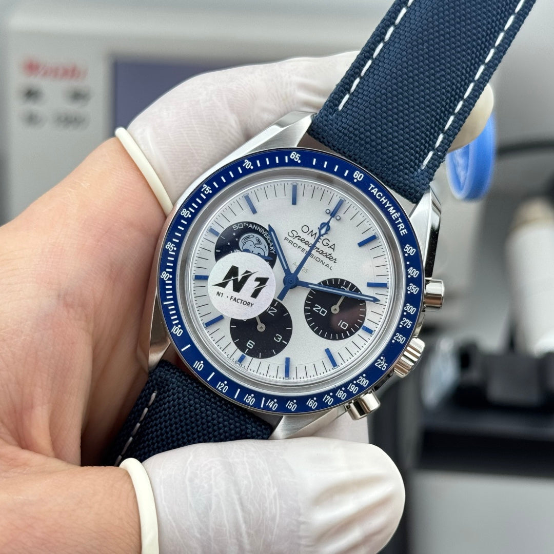 Omega Speedmaster "Silver Snoopy Award" 42mm White Dial Blue Strap