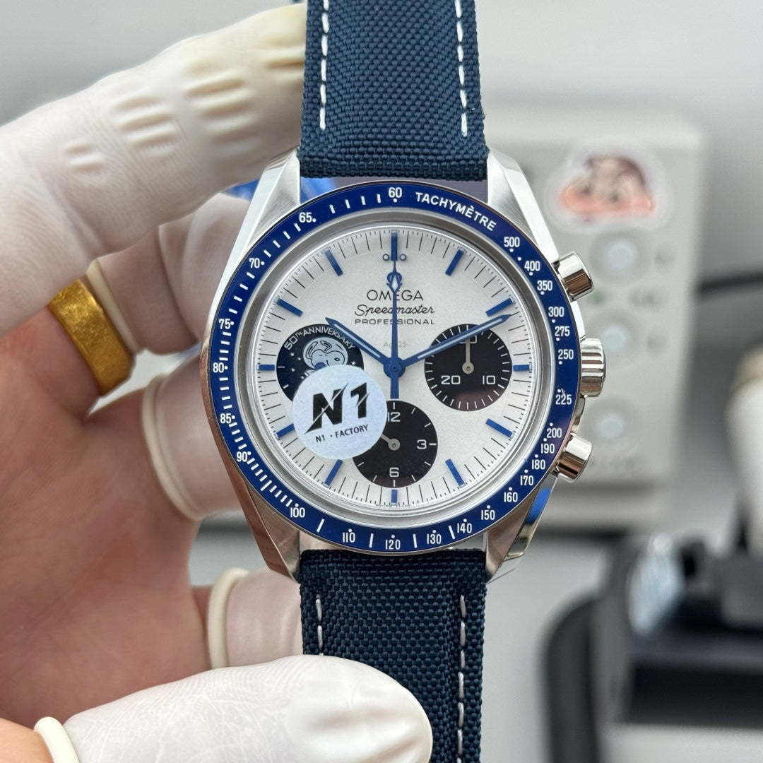 Omega Speedmaster "Silver Snoopy Award" 42mm White Dial Blue Strap