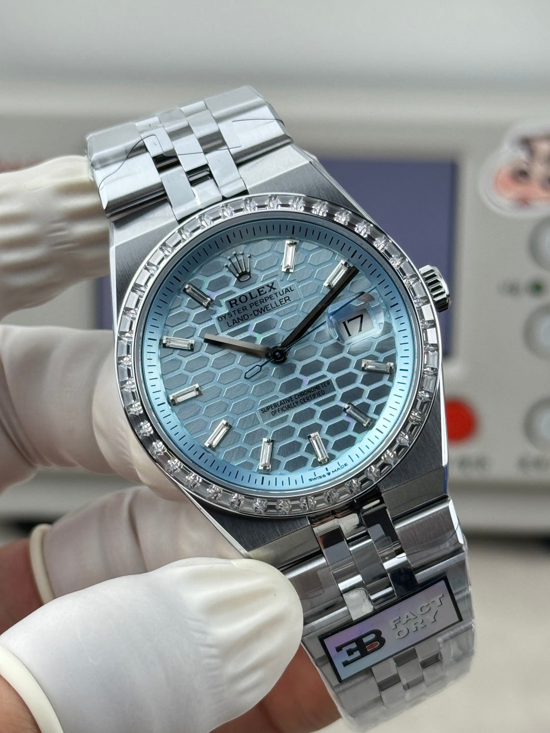 Rolex Land-Dweller Ice Blue Dial Diamond Bezel