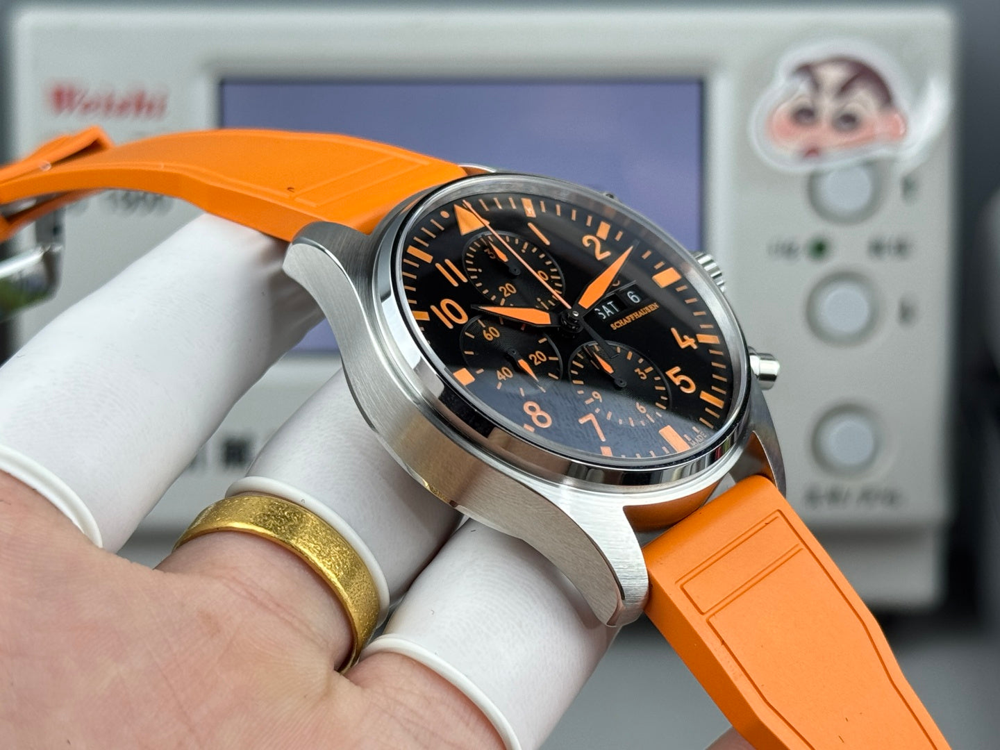 IWC Pilot's Chronograph 41mm Black Dial Orange Rubber Strap