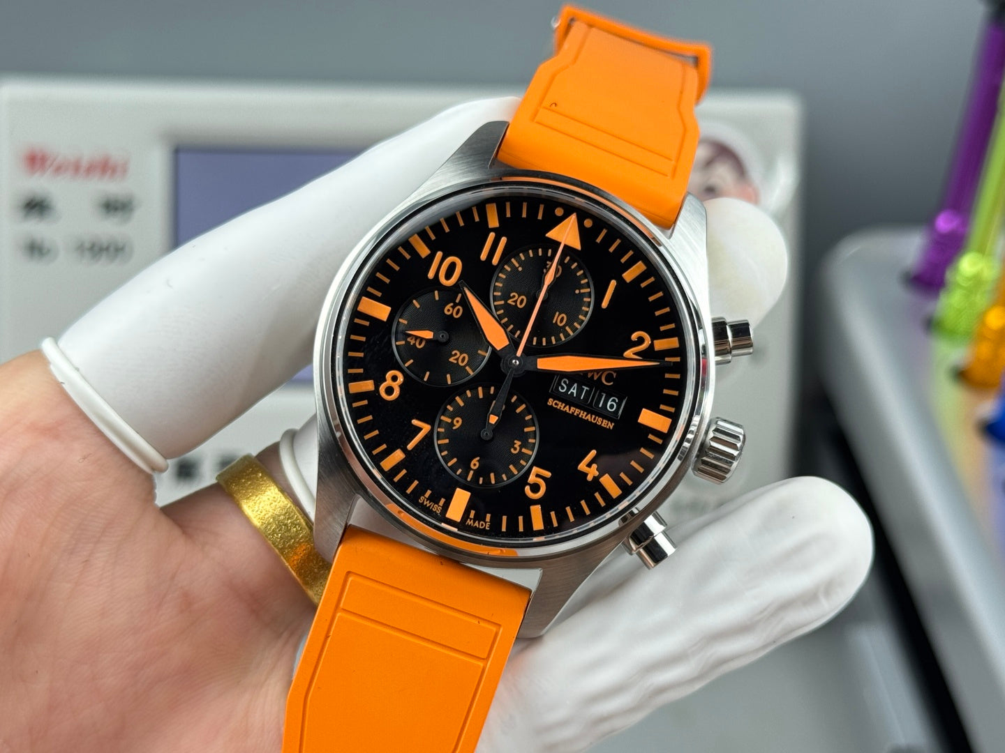 IWC Pilot's Chronograph 41mm Black Dial Orange Rubber Strap