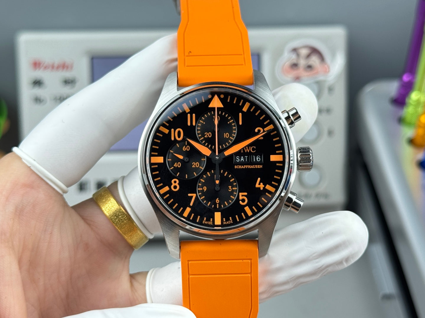 IWC Pilot's Chronograph 41mm Black Dial Orange Rubber Strap