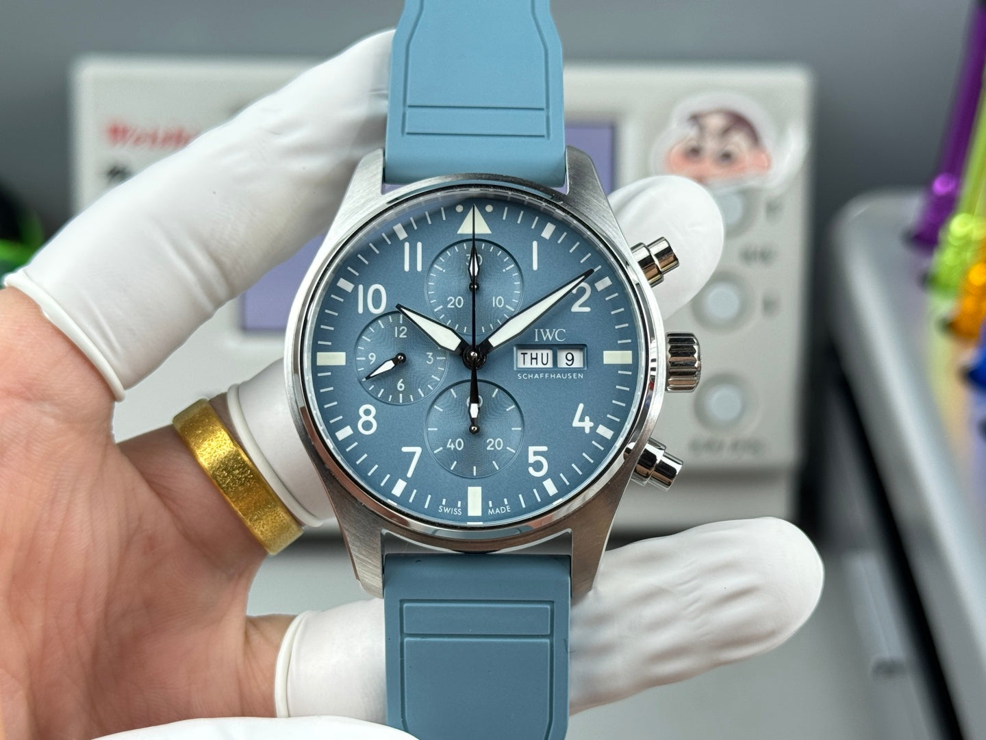IWC Pilot's Chronograph 41mm Blue Dial Steel Case Rubber Strap