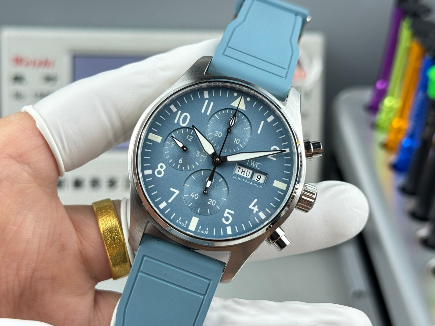 IWC Pilot's Chronograph 41mm Blue Dial Steel Case Rubber Strap