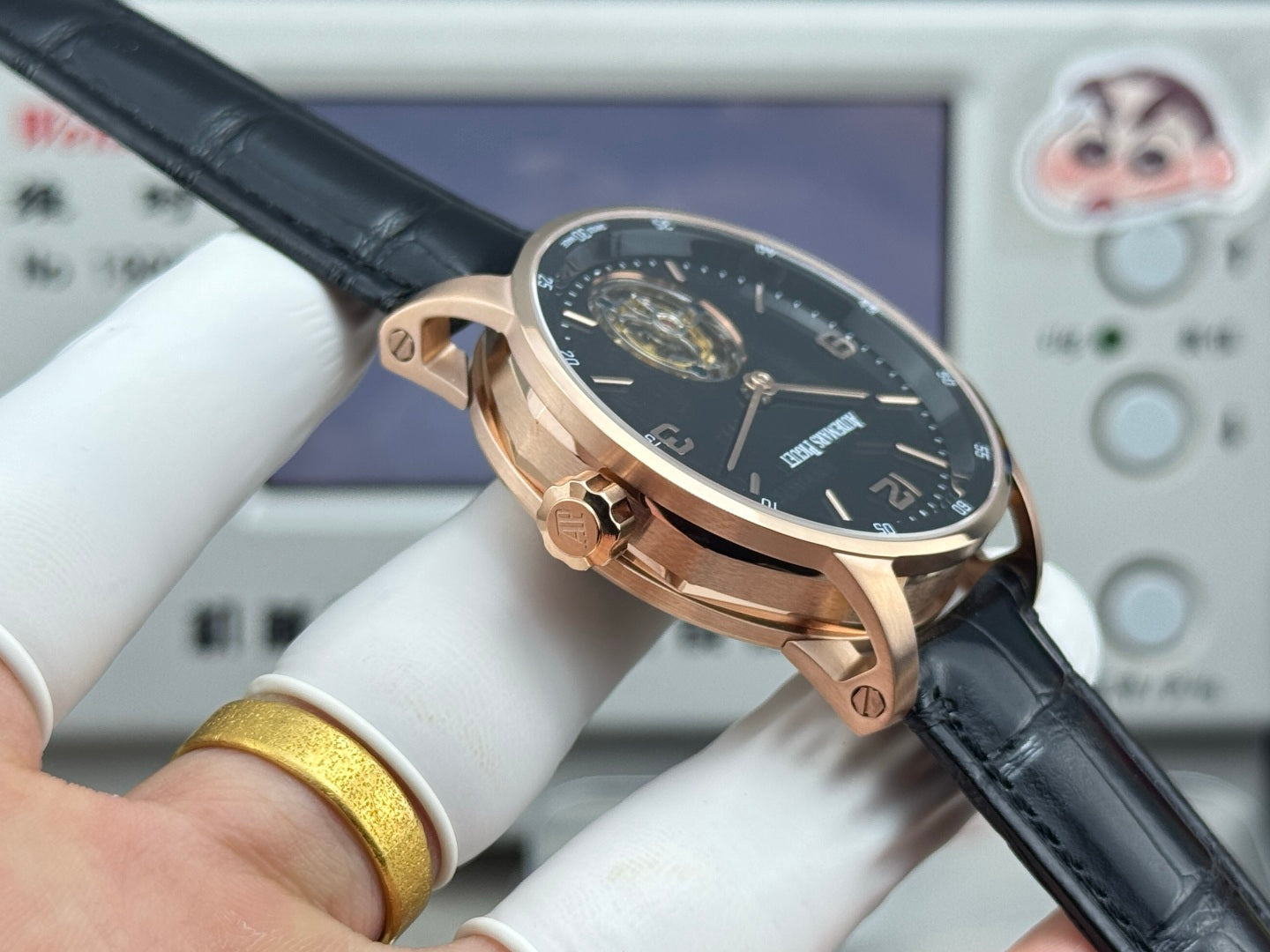 Audemars Piguet Code 11.59 Selfwinding Flying Tourbillon Rose Gold Case Black Dial Leather Strap