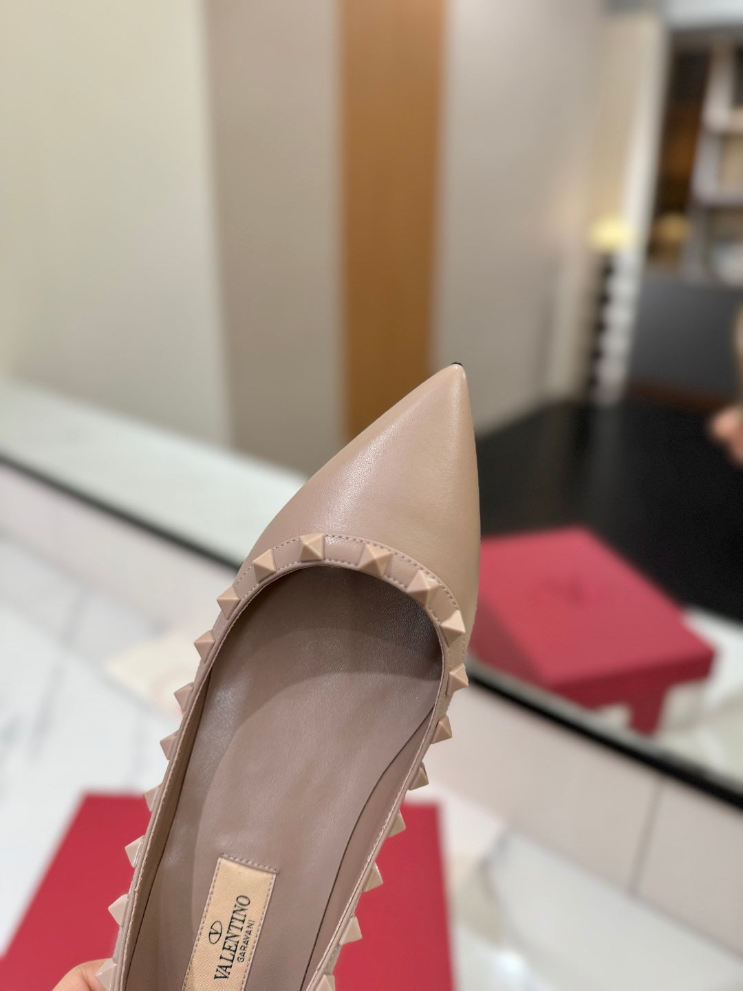 VT Rockstud Ballet Flat Nude Goatskin