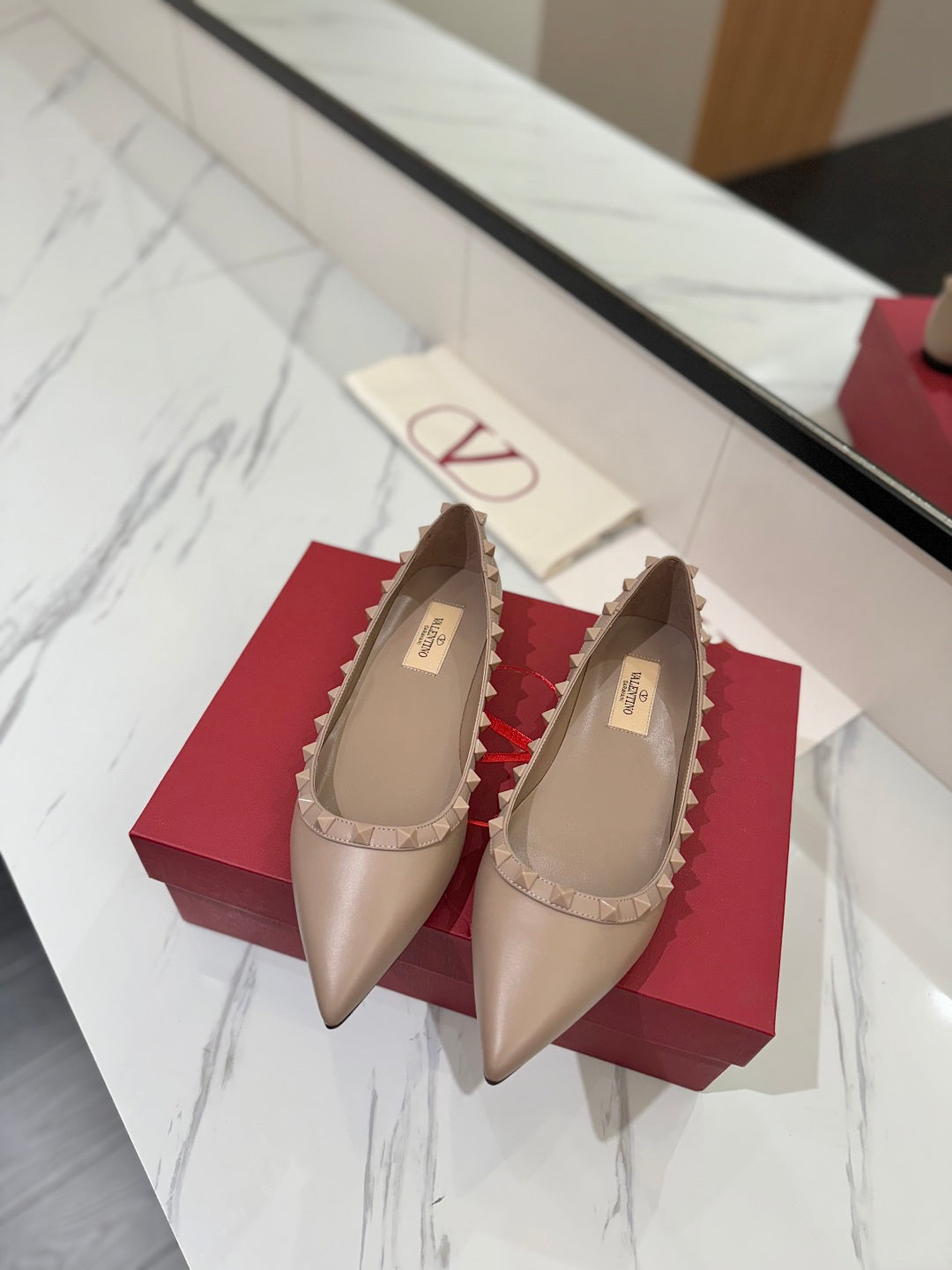 VT Rockstud Ballet Flat Nude Goatskin