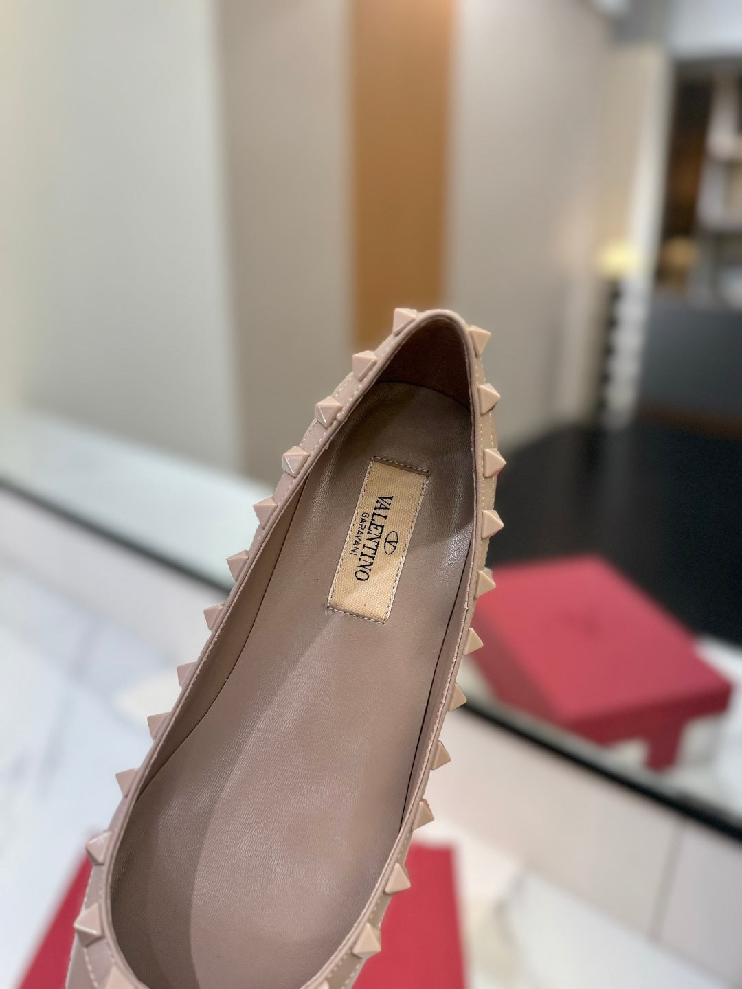 VT Rockstud Ballet Flat Nude Goatskin