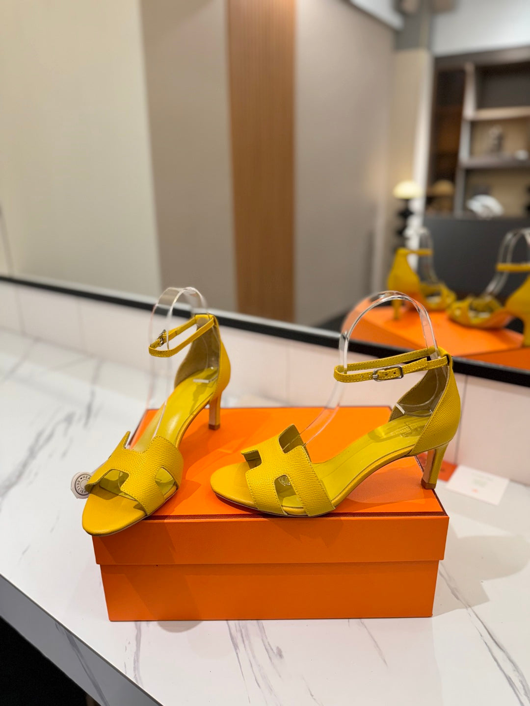 HM Joy 65mm Heeled Sandals Yellow Cowhide 294906
