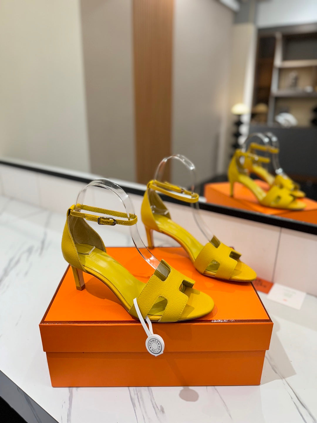 HM Joy 65mm Heeled Sandals Yellow Cowhide 294906