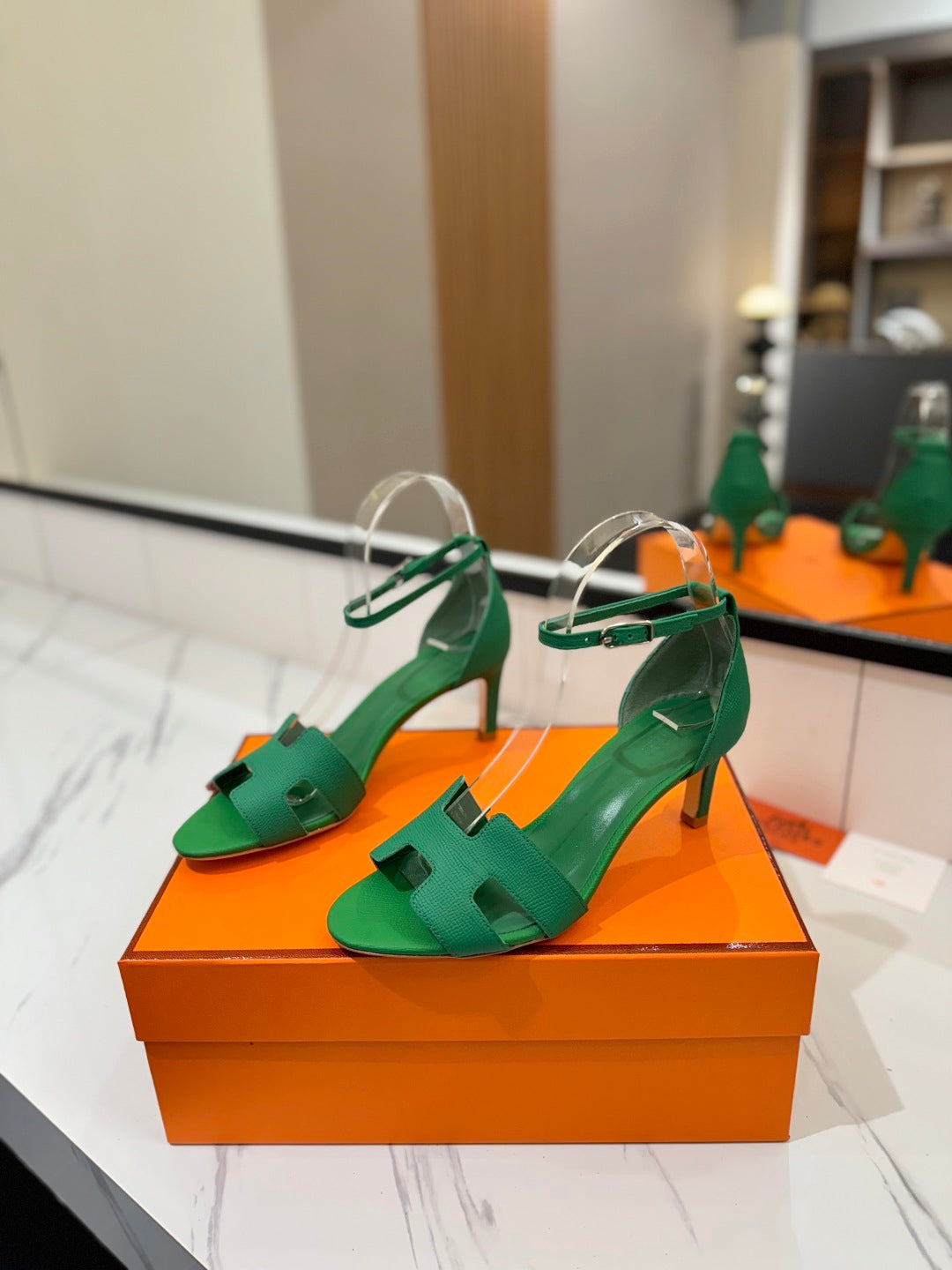 HM Joy 65mm Heeled Sandals Green Cowhide 294910