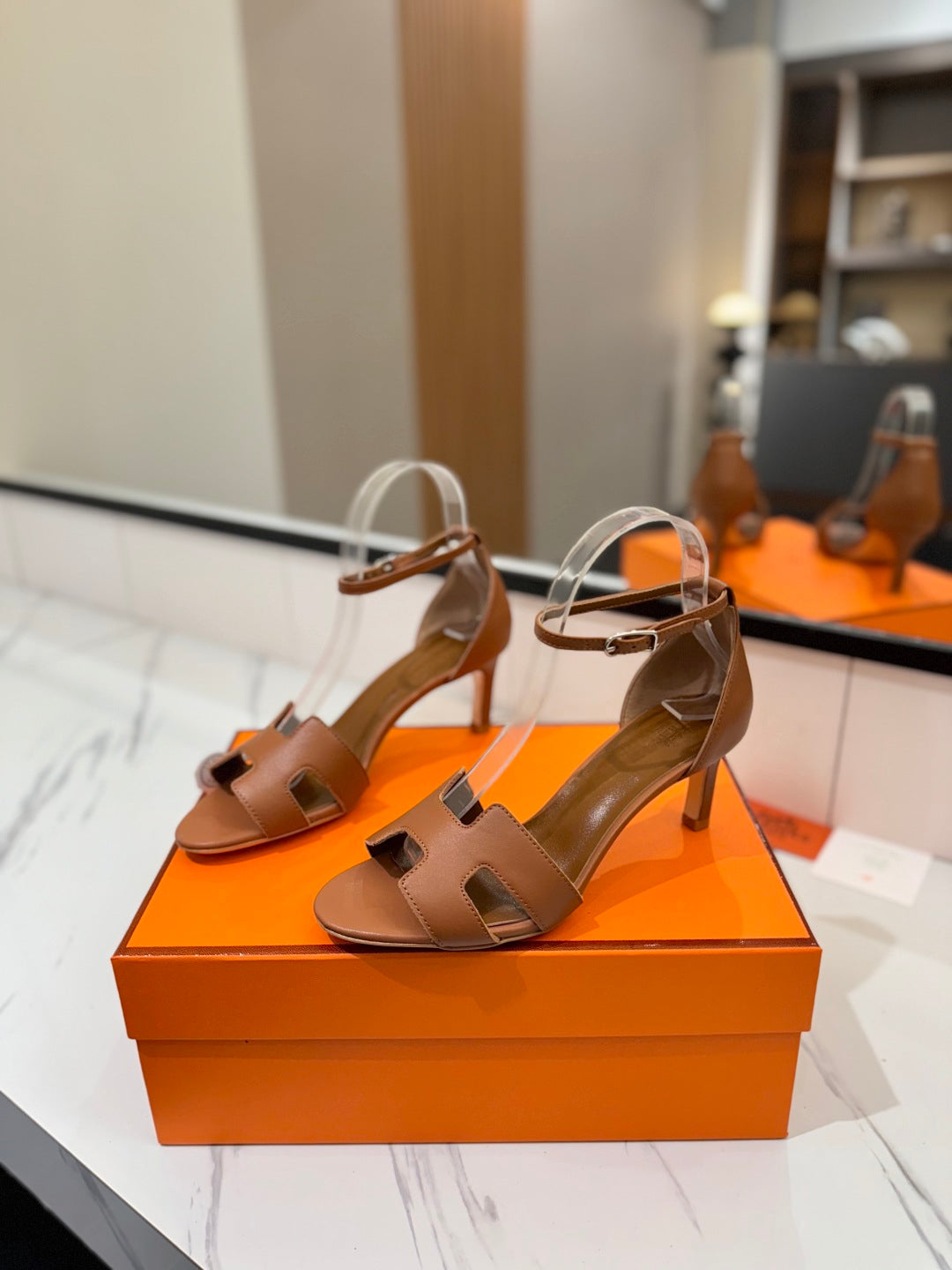 HM Joy 65mm Heeled Sandals Brown Flat Cowhide 294930