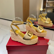 VT Espadrilles Platform Sandals Gold Calfskin