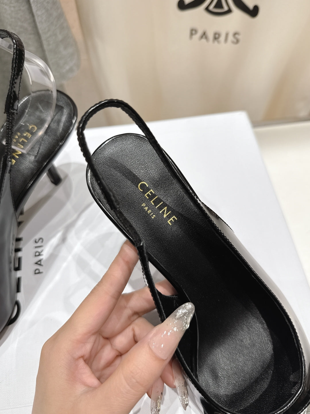 Celine 25C Slingback Pump Black mix Silver Sheepskin 236772