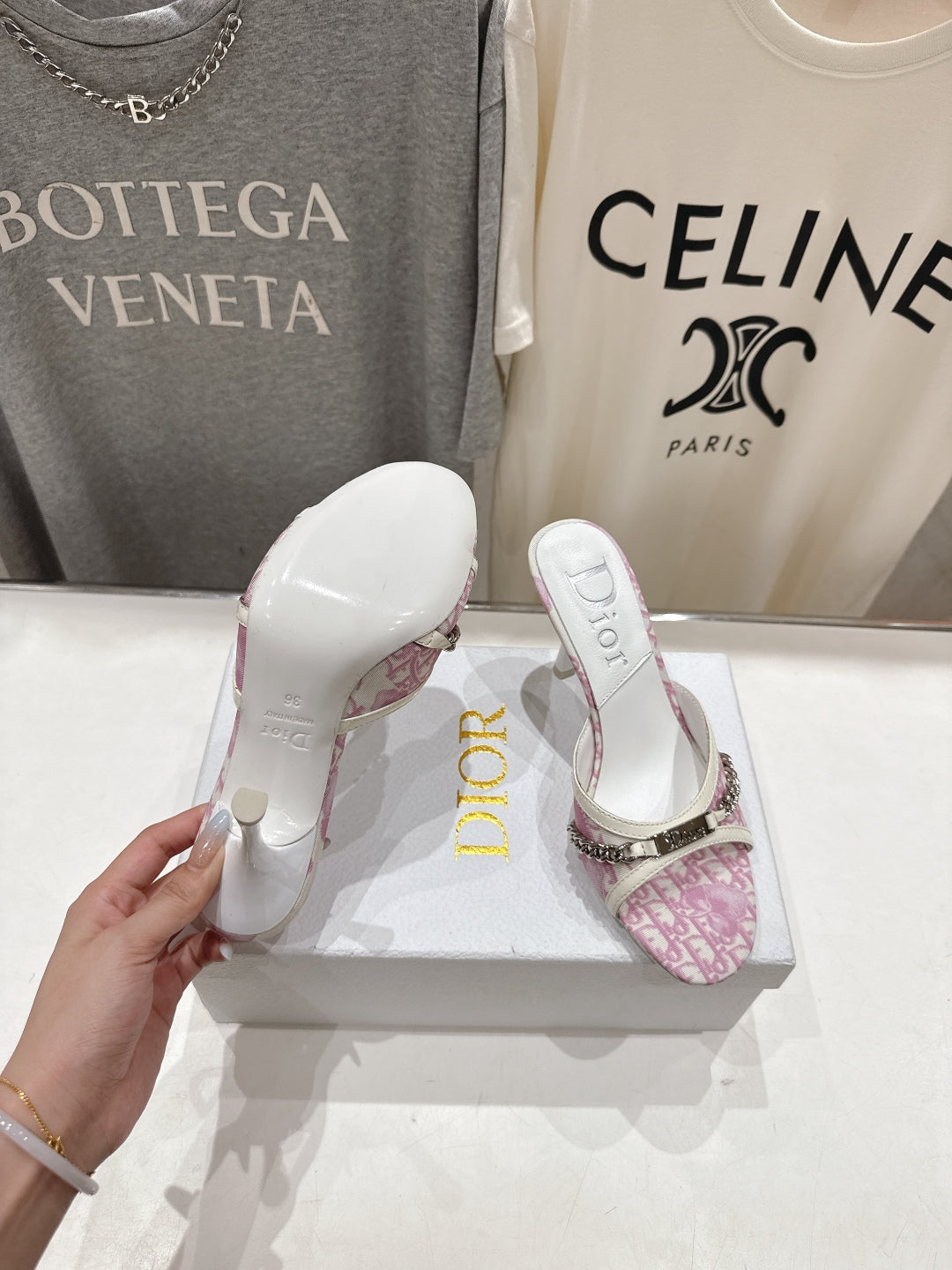 Dior Sandal Pink mix White Canvas Sheepskin 174103
