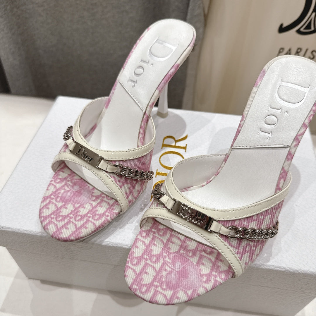 Dior Sandal Pink mix White Canvas Sheepskin 174103