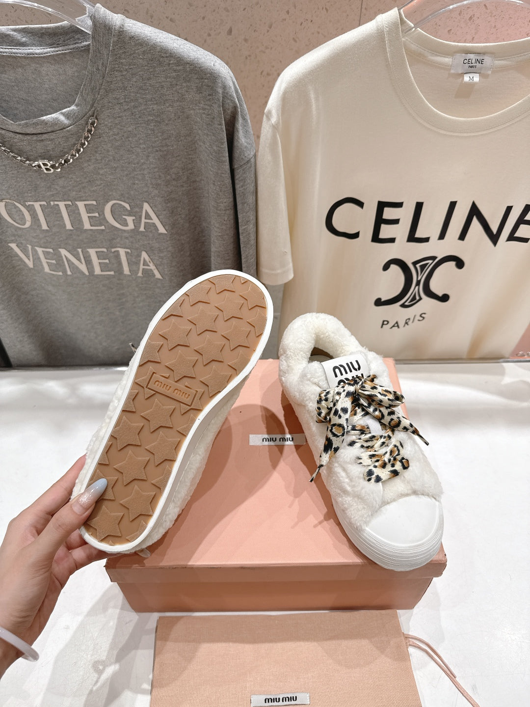 MiuMiu 25 Sneaker White Leopard Cowhide Wool 535583