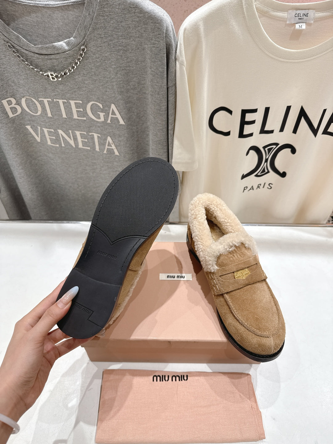 MiuMiu 25 Fur Loafer Light Brown mix Beige Suede 535597