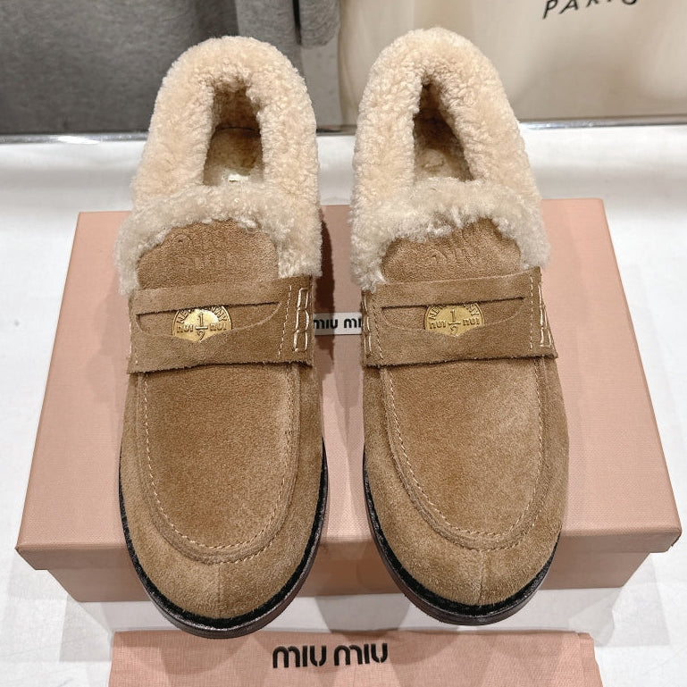 MiuMiu 25 Fur Loafer Light Brown mix Beige Suede 535597