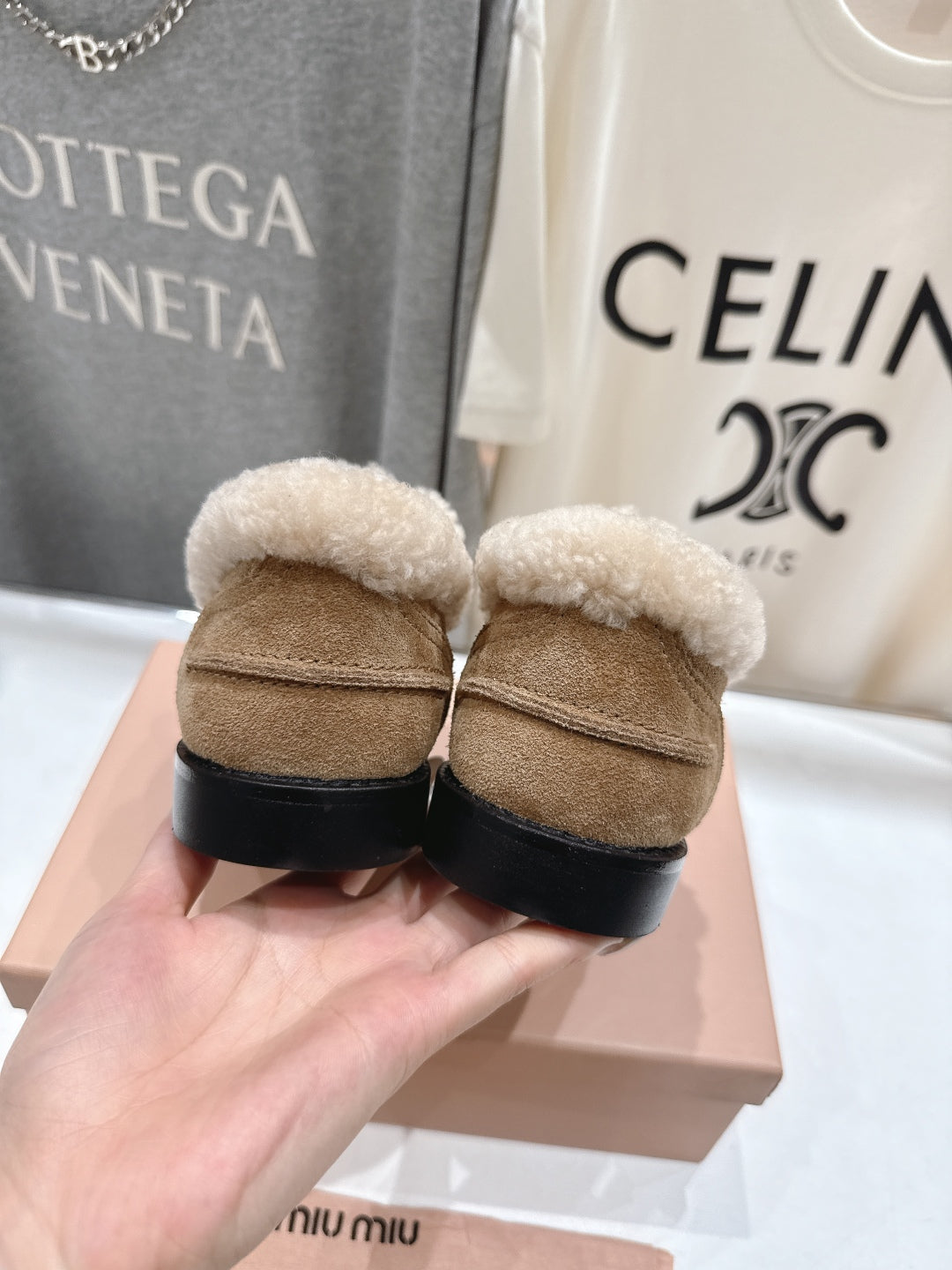 MiuMiu 25 Fur Loafer Light Brown mix Beige Suede 535597