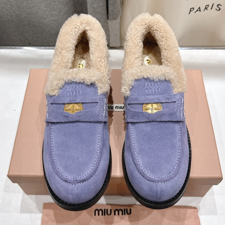 MiuMiu 25 Fur Loafer Light Purple mix Beige Suede 535599