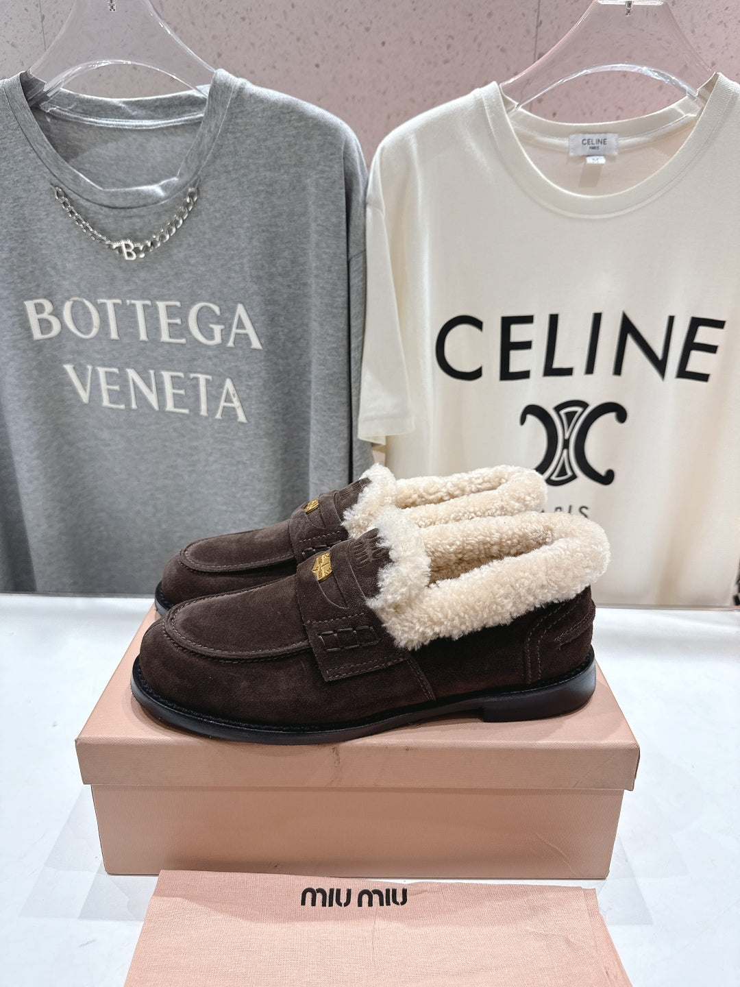 MiuMiu 25 Fur Loafer Brown Chocolate mix Beige Suede 535600
