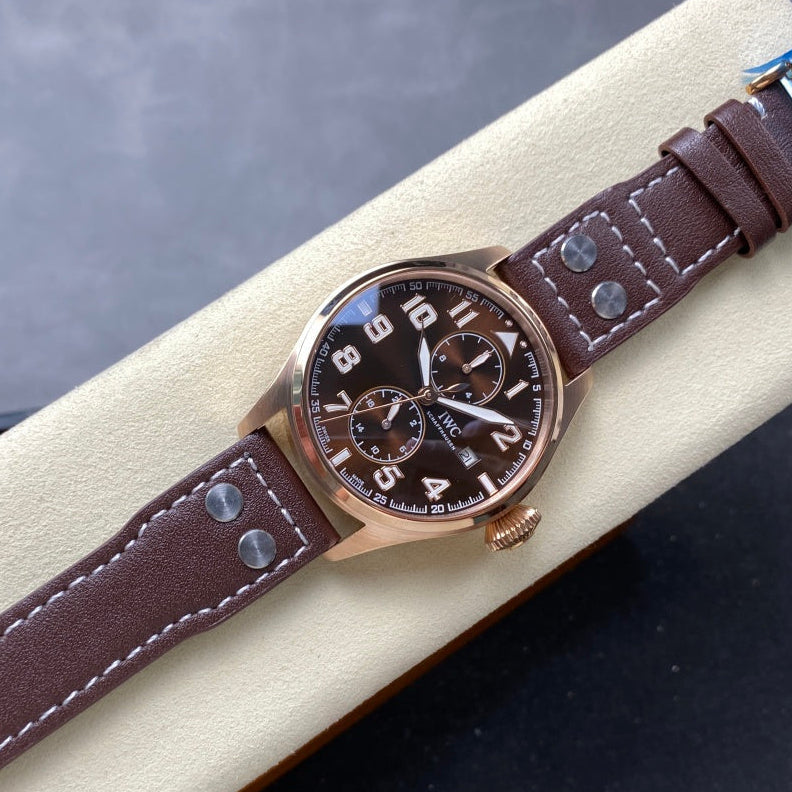IWC Big Pilot 46mm Brown Dial Pink Gold Case Leather Strap