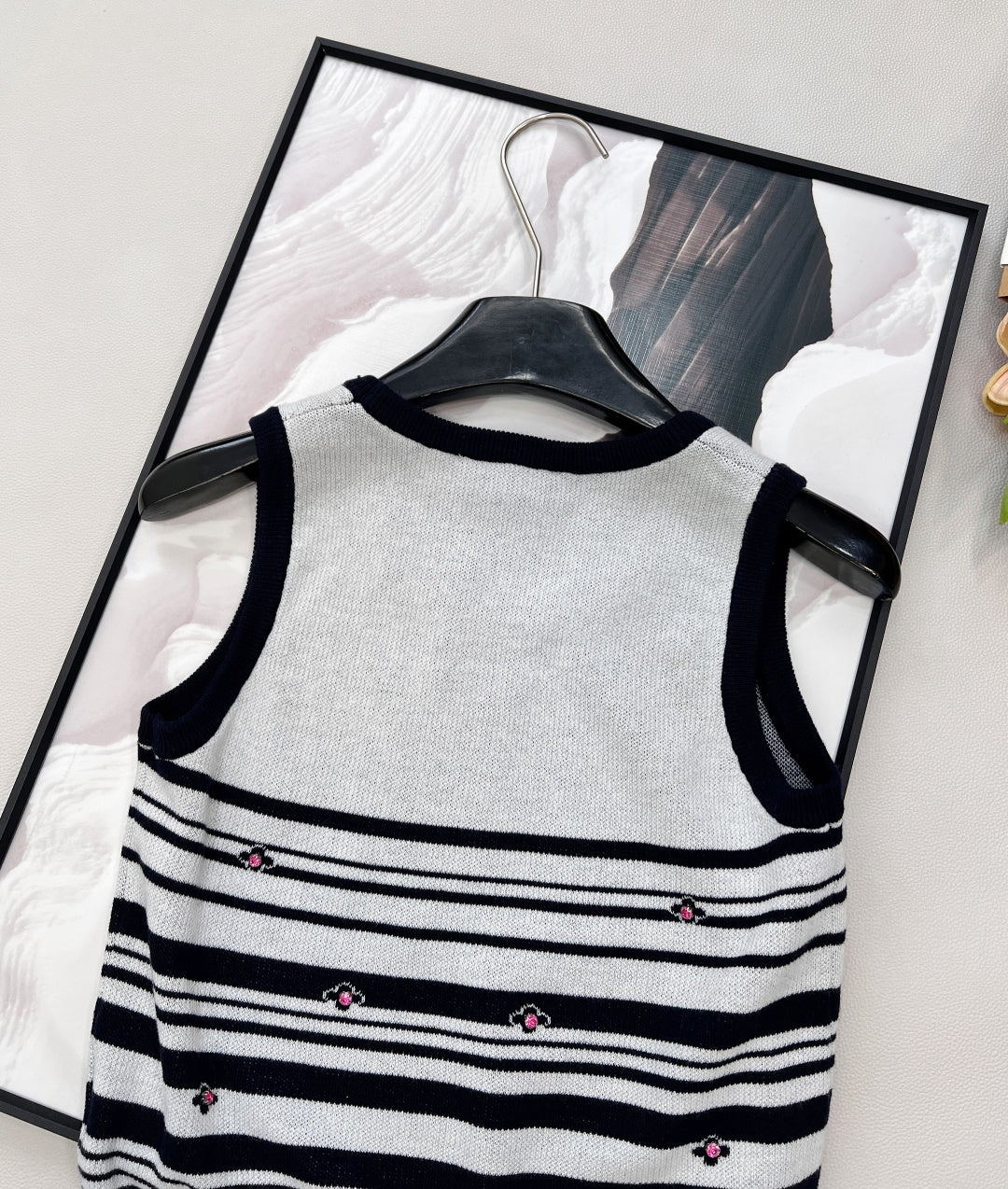 Chanel 2026 Striped Knit Vest Black White Wool Nylon