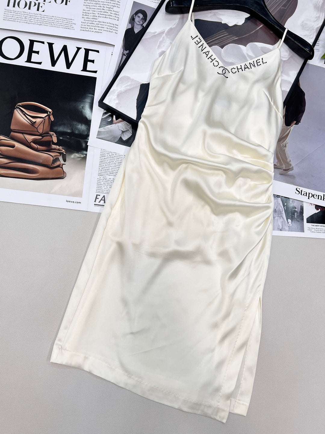 Chanel 2026 Satin Slip Dress White Polyester