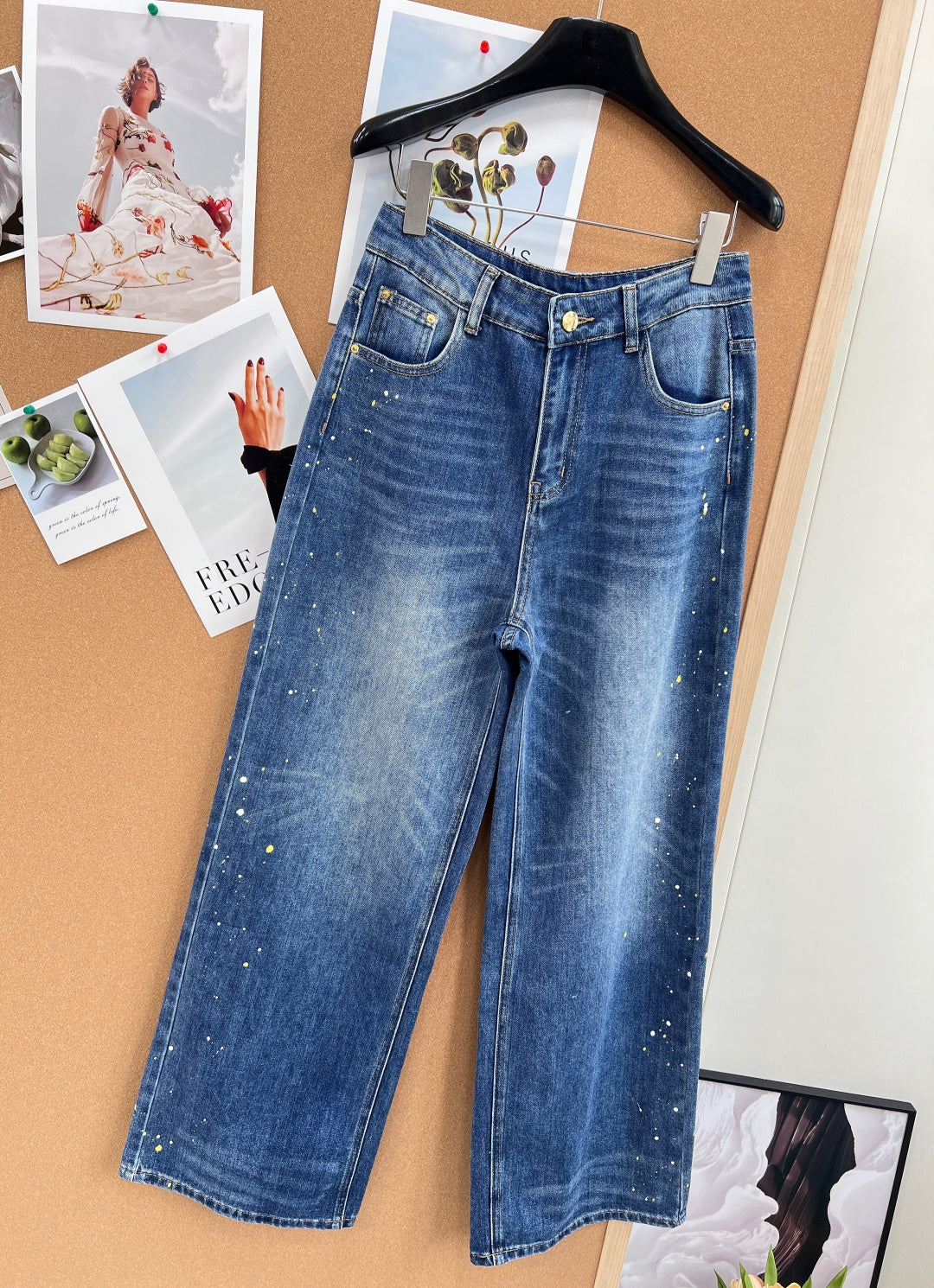 Chanel 2026 Splatter-Paint Denim Pant Blue Cotton 148270
