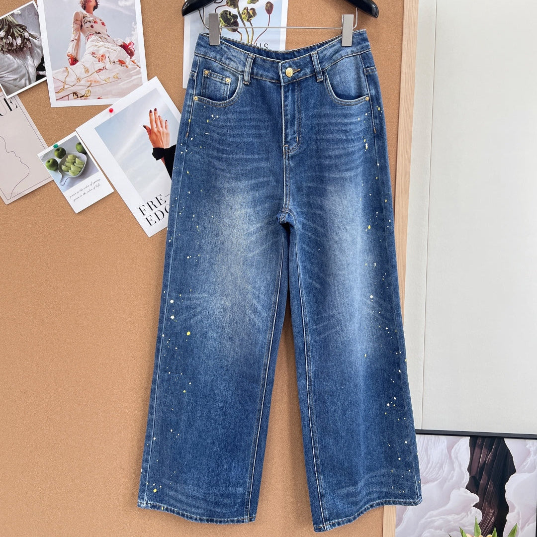 Chanel 2026 Splatter-Paint Denim Pant Blue Cotton 148270