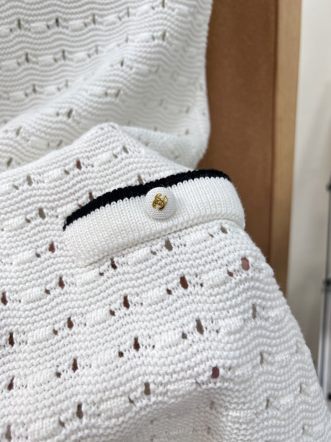Chanel 2026 Polo Collar Openwork Knit Dress White Cotton 434950