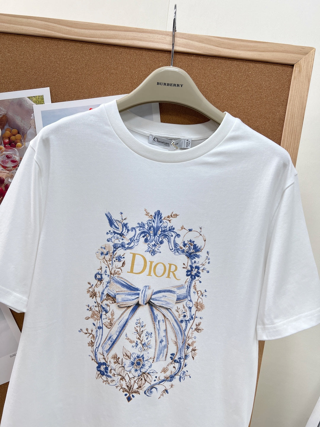 Dior 2026 Blue and White Porcelain Bow Print Short-Sleeve T-Shirt 458635