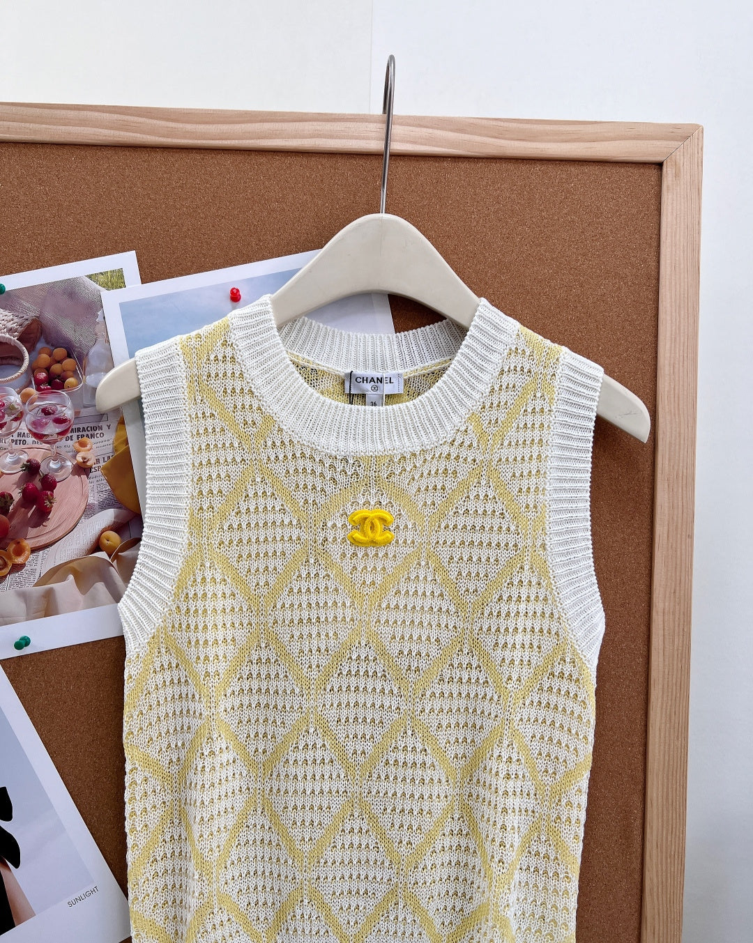 Chanel 2026 Knit Vest Yellow 3D Logo CC Cotton 463364