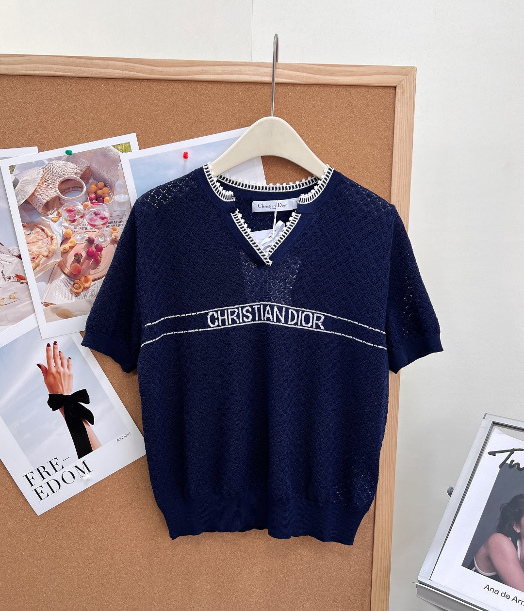 Dior 2026 Color-Blocked Knit Short-Sleeve Top Wool 463380