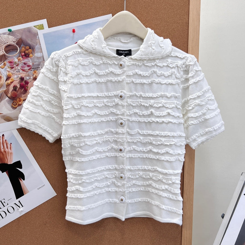 Chanel 2026 Collared Short-Sleeved Cardigan White Cotton 472923