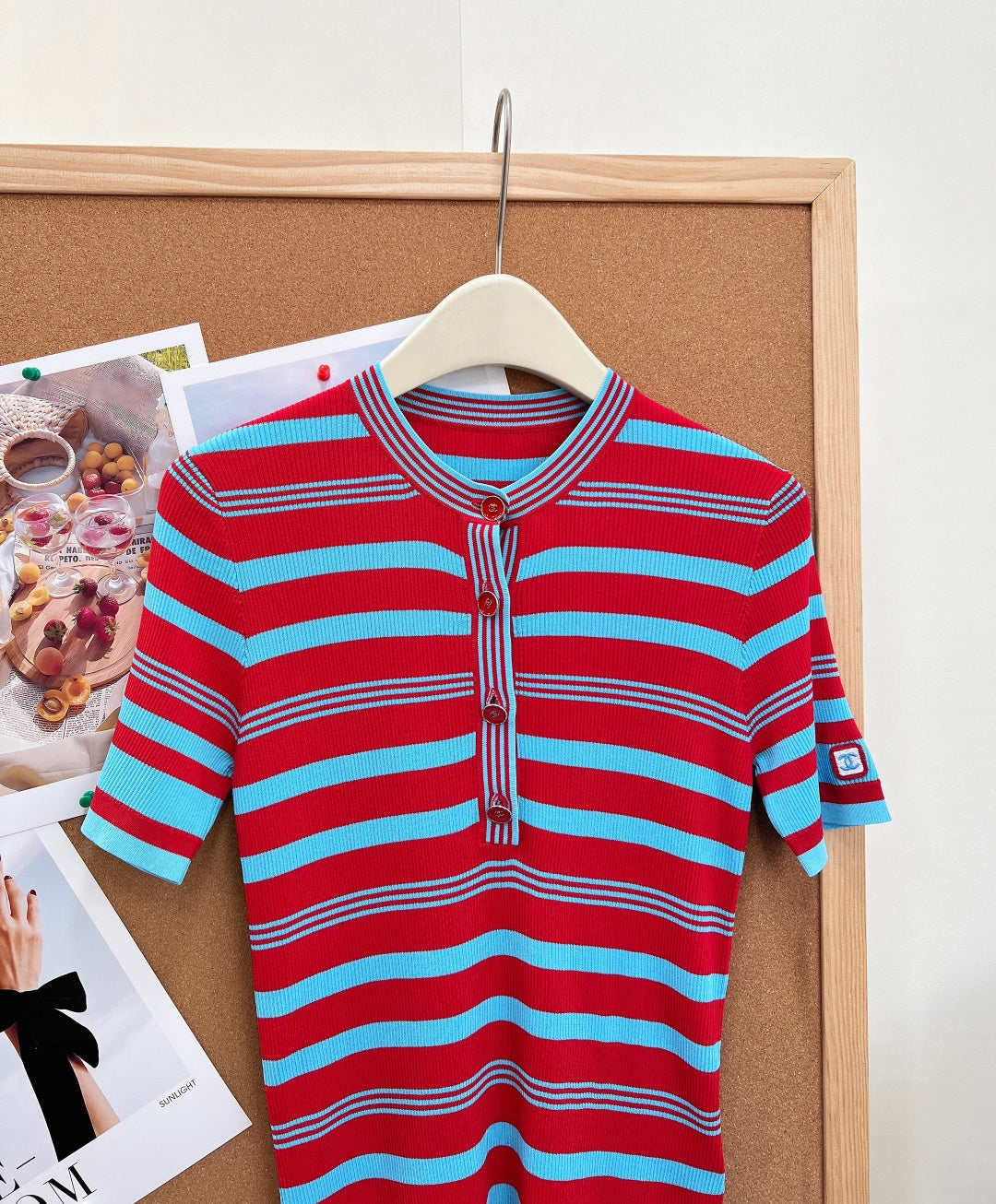 Chanel 2026 Red And Turquoise Striped Tencel Top 481971