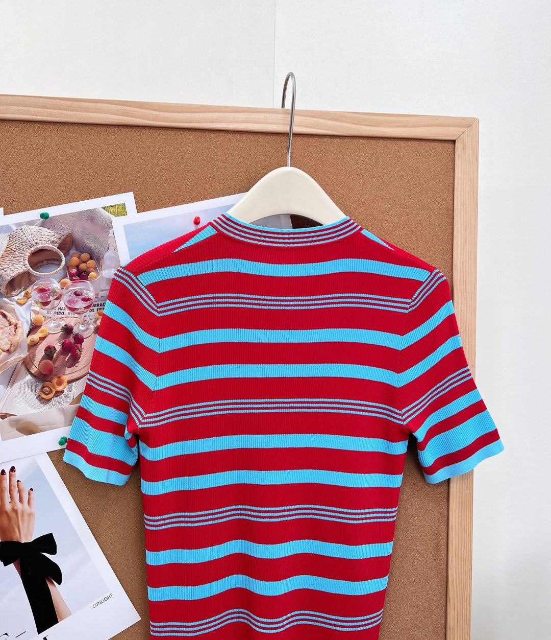 Chanel 2026 Red And Turquoise Striped Tencel Top 481971