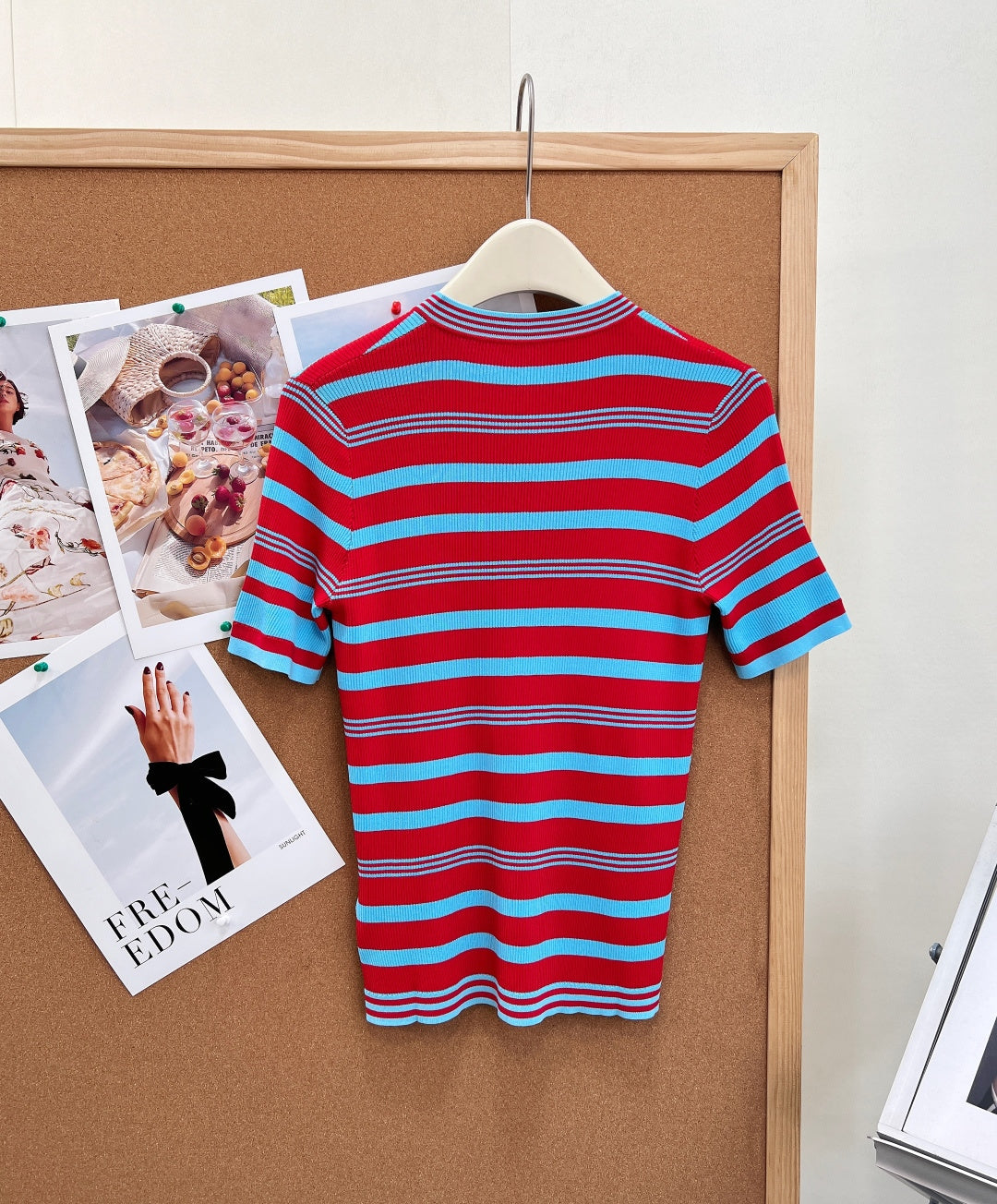 Chanel 2026 Red And Turquoise Striped Tencel Top 481971