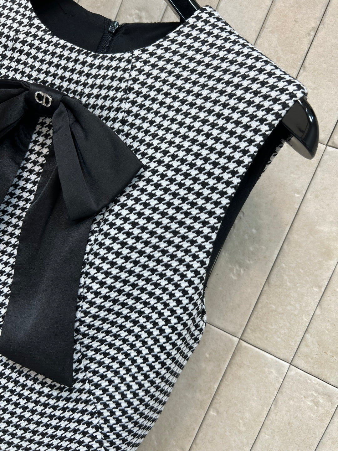 Dior 2026 Houndstooth Sleeveless Dress Black White Polyester