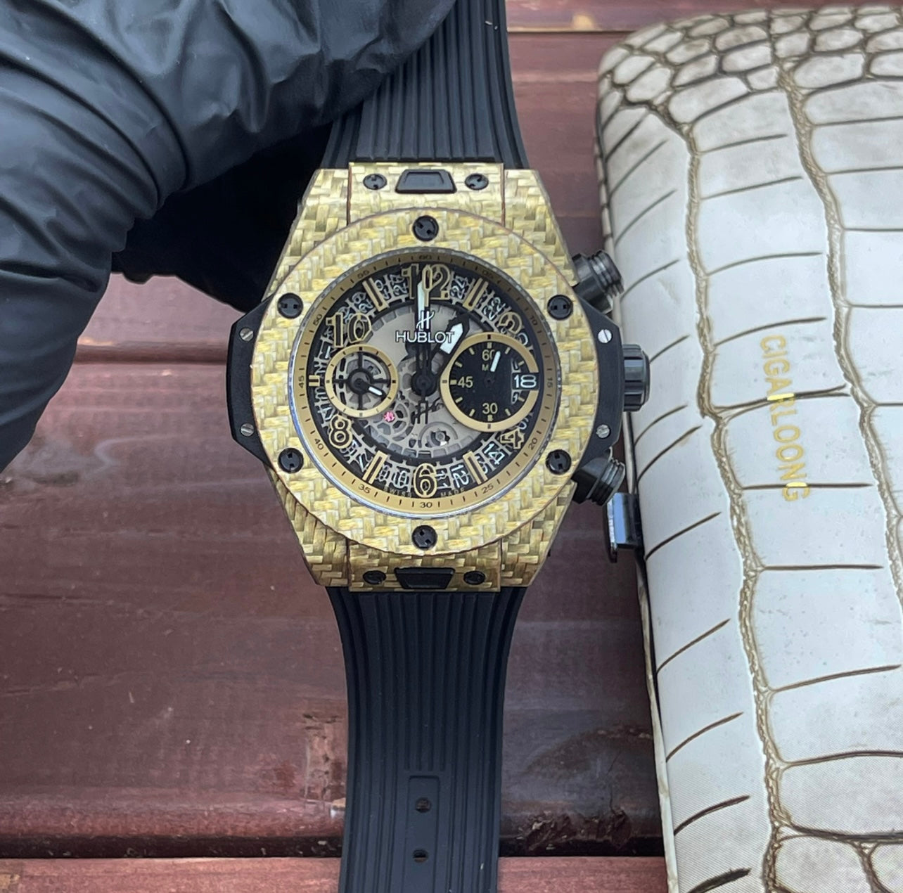 Hublot Big Bang Unico 45mm Carbon Case Watch Black Rubber Strap