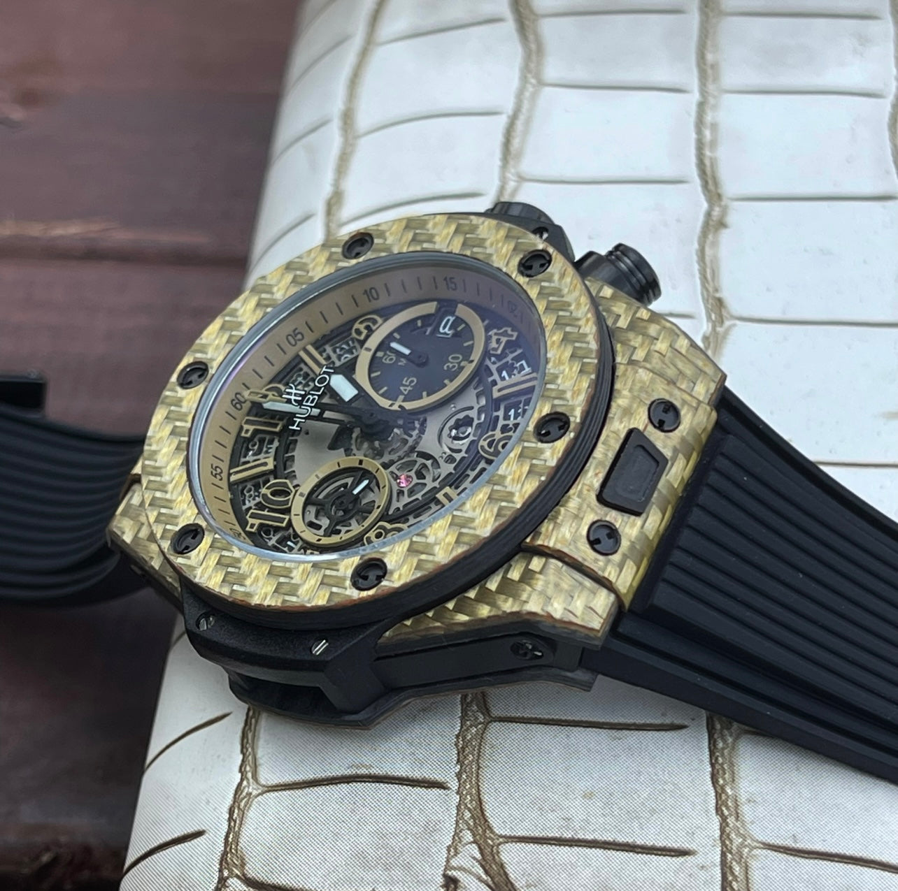 Hublot Big Bang Unico 45mm Carbon Case Watch Black Rubber Strap