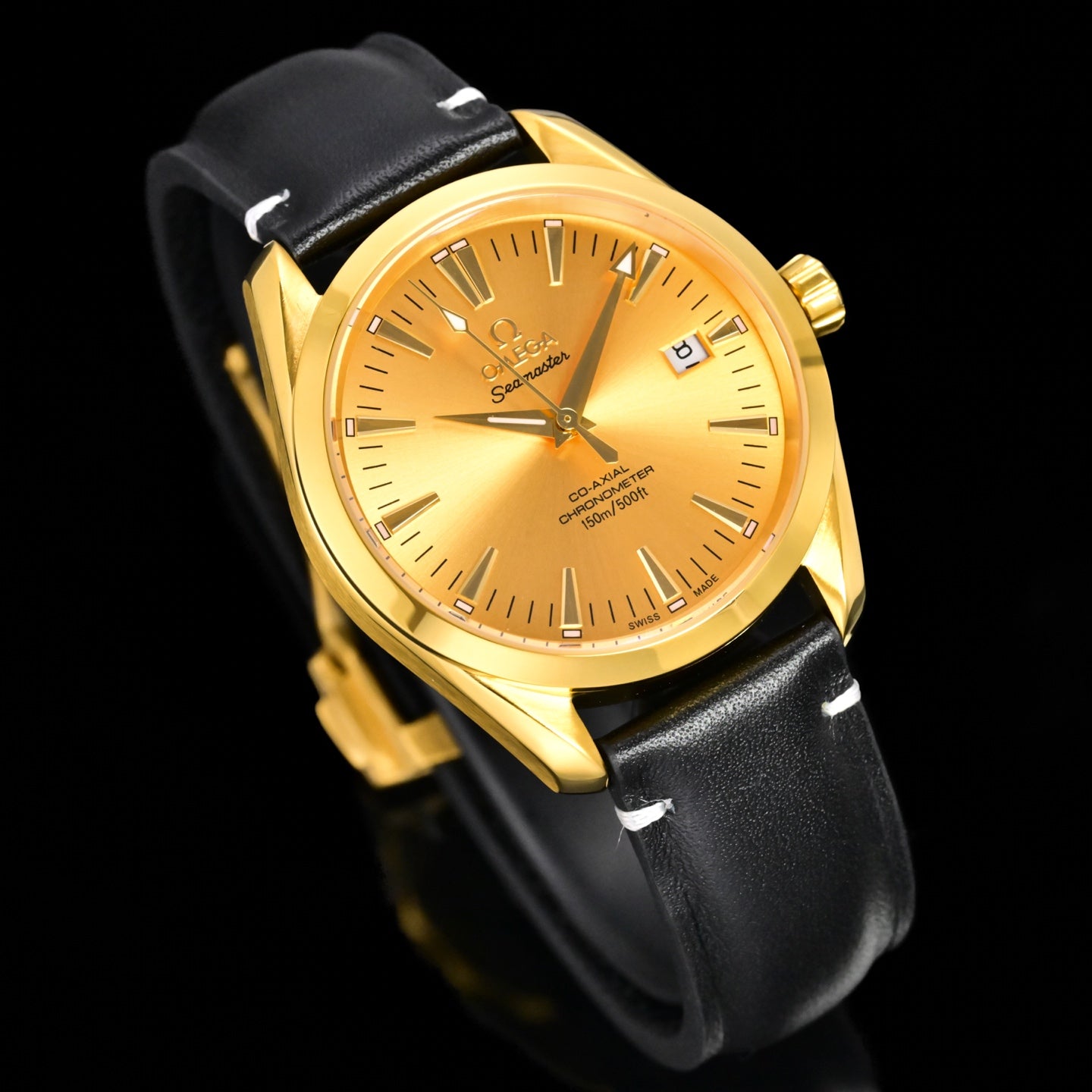 Omega Seamaster 150M Aqua Terra Observatory 39mm Gold Case Gold Dial