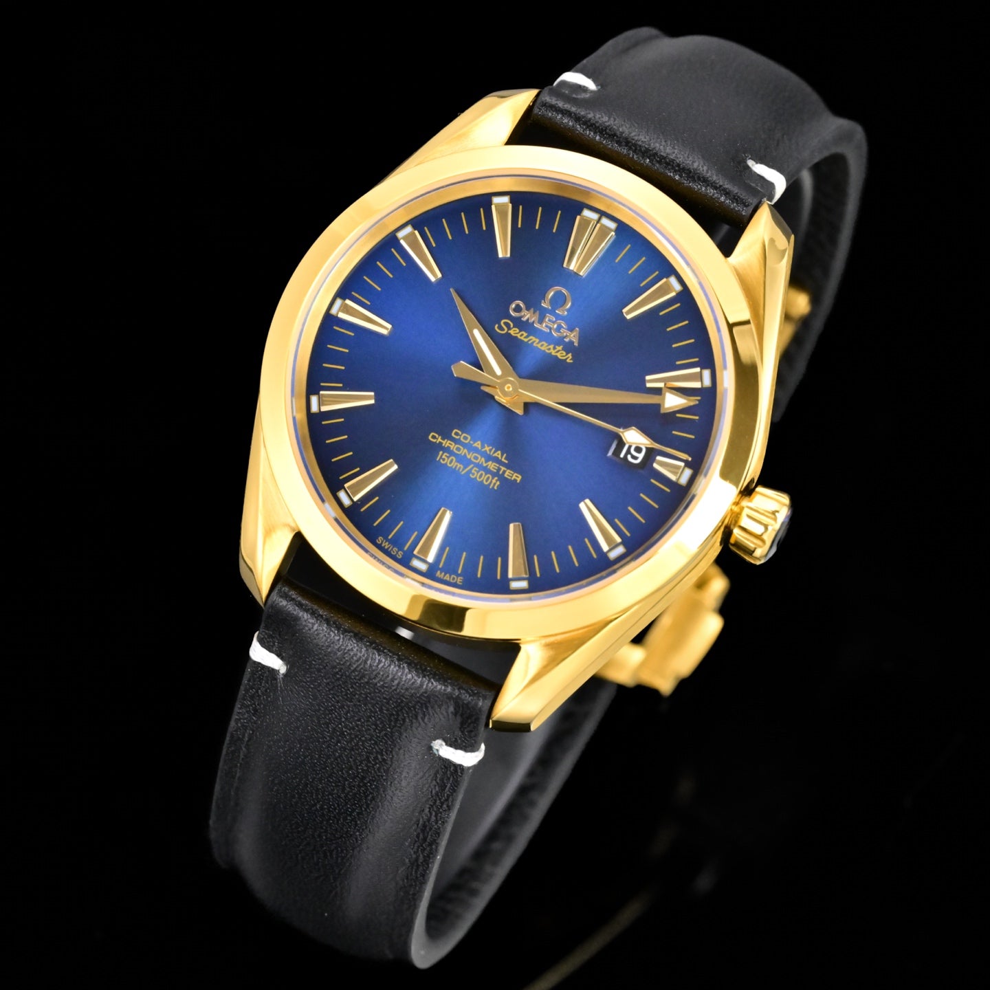 Omega Seamaster 150M Aqua Terra Observatory 39mm Blue Dial Gold Case