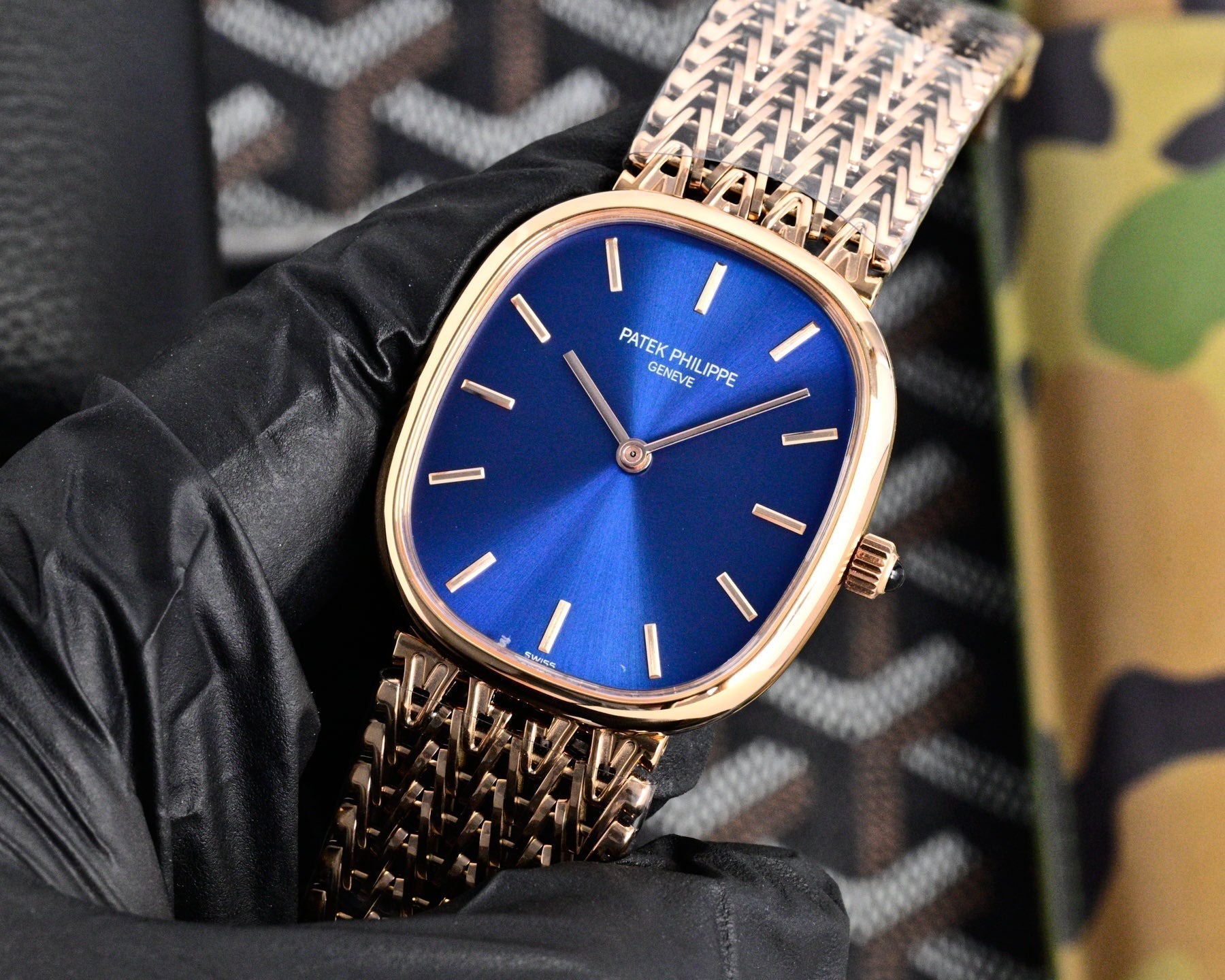 Patek Philippe Golden Ellipse 27mm Blue Dial Rose Gold Strap