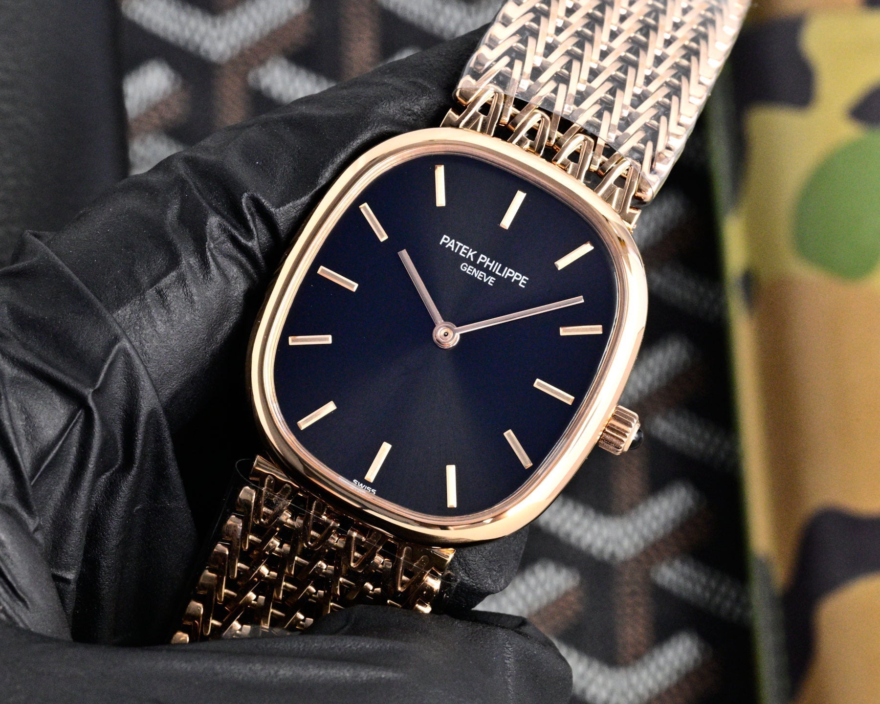 Patek Philippe Golden Ellipse 27mm Navy Blue Dial Rose Gold Strap