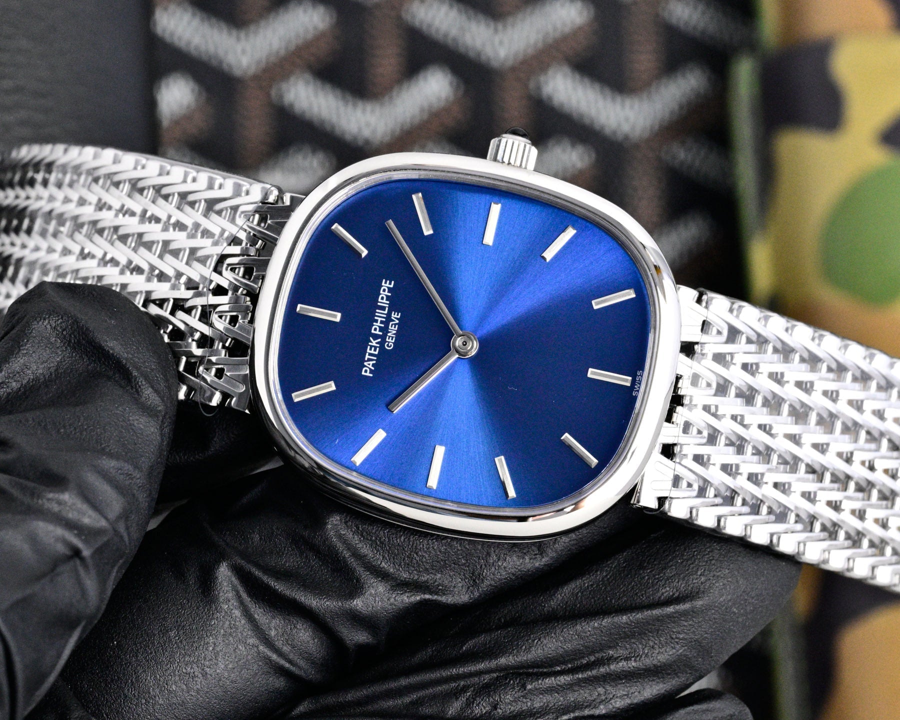 Patek Philippe Golden Ellipse 27mm Blue Dial Steel Strap