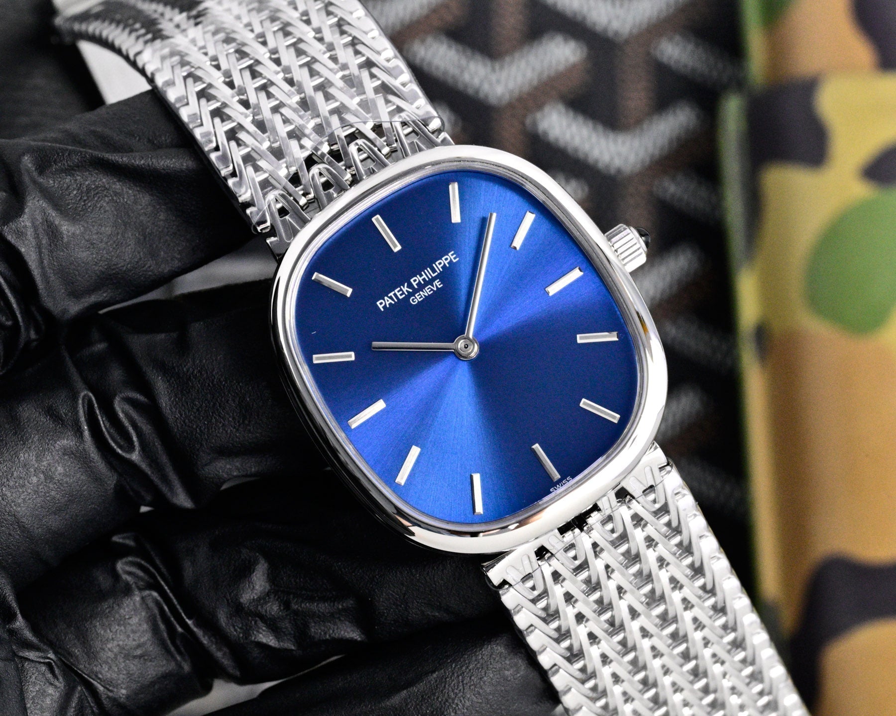 Patek Philippe Golden Ellipse 27mm Blue Dial Steel Strap