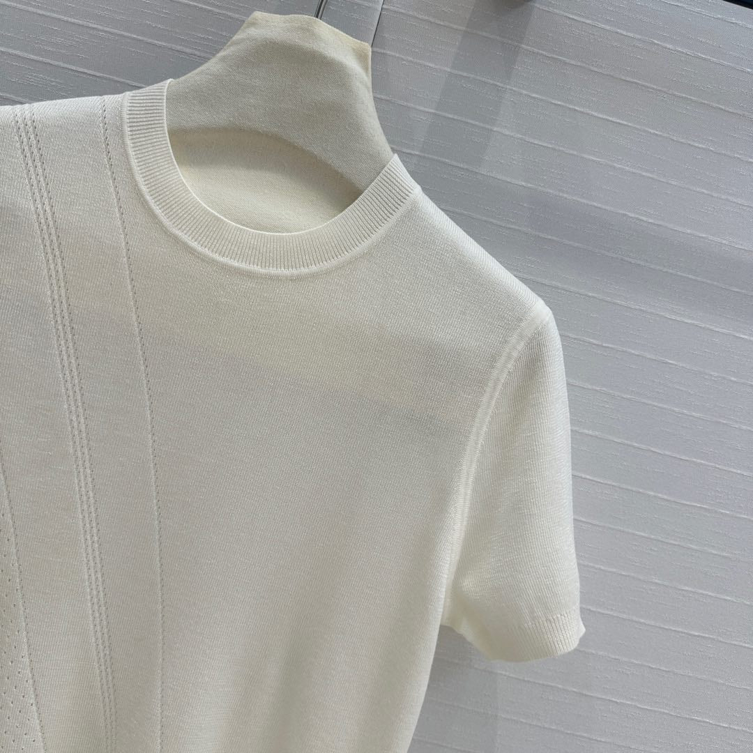 Hm 25  Hollow Knit Short-Sleeve Top White Tencel Cotton