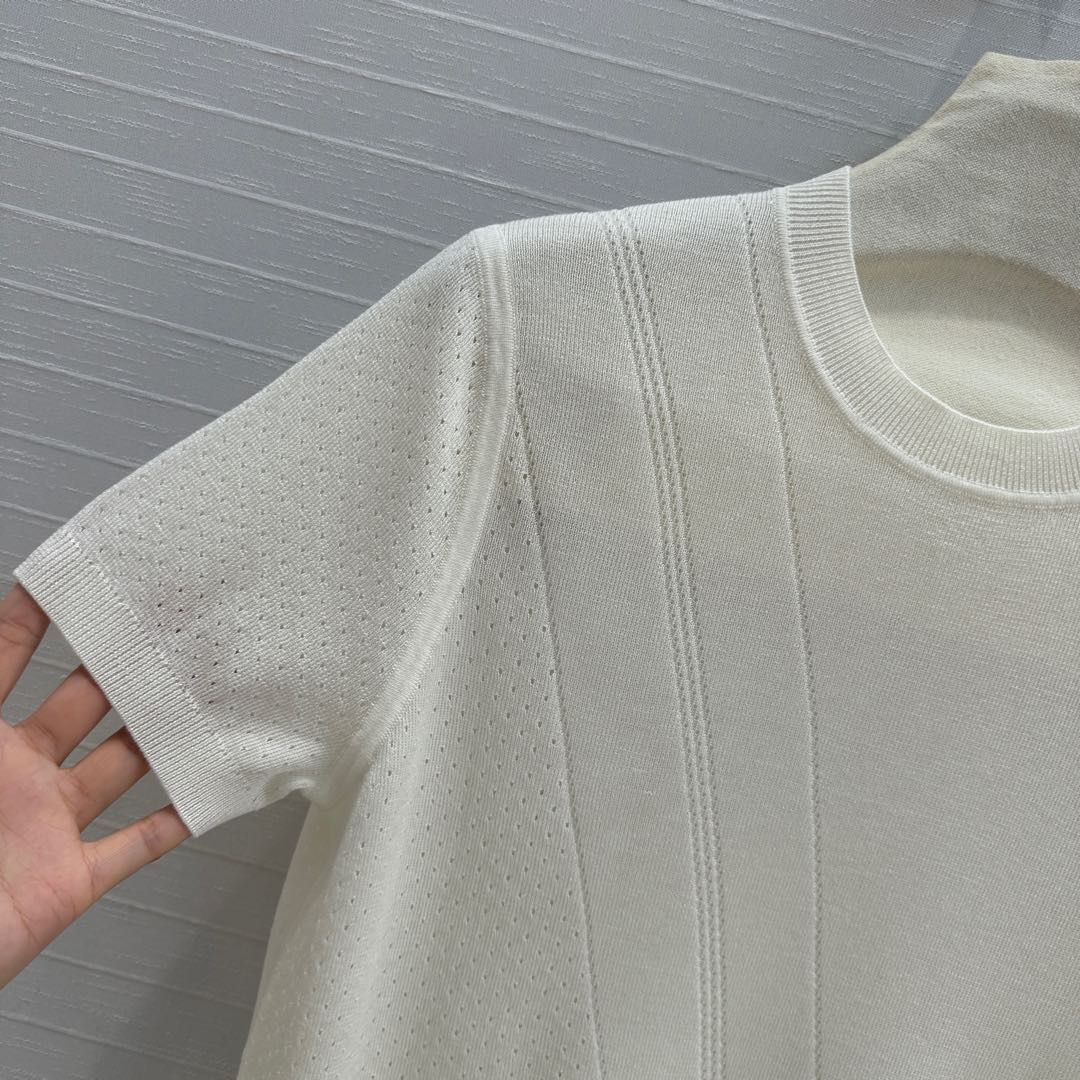 Hm 25  Hollow Knit Short-Sleeve Top White Tencel Cotton